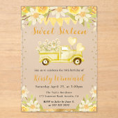 水彩デイジートラックと花Sweet sixteen アクリル招待状 (正面)