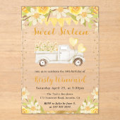 水彩デイジートラックと花Sweet sixteen アクリル招待状 (正面)