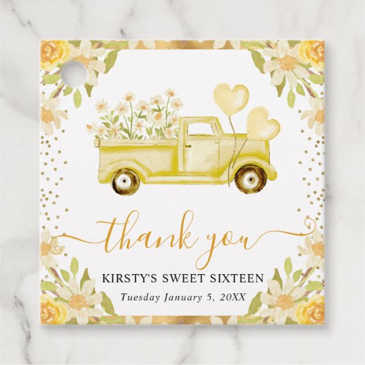 水彩デイジートラックと花Sweet sixteen フェイバータグ (正面)