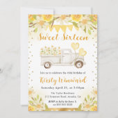 水彩デイジートラックと花Sweet sixteen 招待状 (正面)