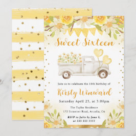 水彩デイジートラックと花Sweet sixteen 招待状
