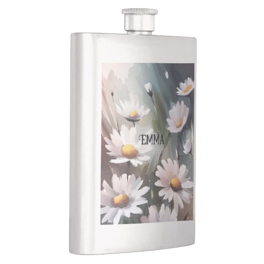 水彩デイジーパターン名前をカスタムする フラスク (右)