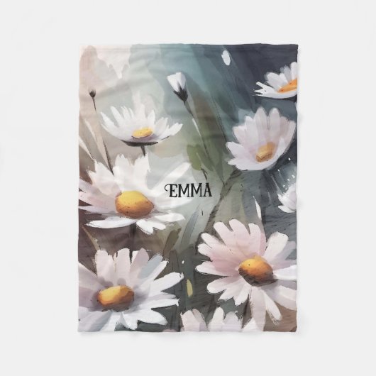 水彩デイジーパターン名前をカスタムする フリースブランケット (正面)