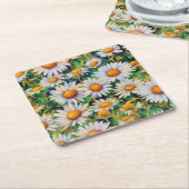 水彩デイジーフラワーズガーデン スクエアペーパーコースター (アングル)