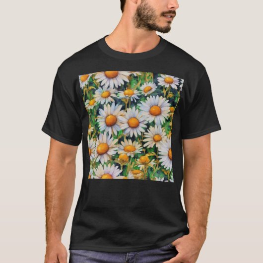 水彩デイジーフラワーズガーデン Tシャツ (正面)