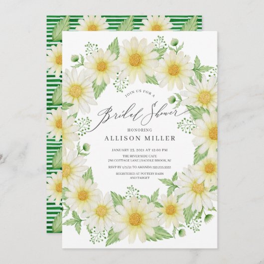 水彩デイジーフローラブライダルシャワー 招待状 (正面/裏面)