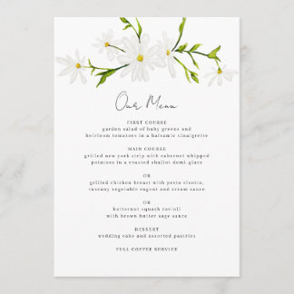 水彩デイジーフローラ結婚式レセプションメニュー メニュー