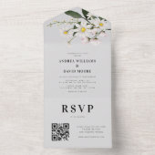 水彩デイジーフローラ繊細なQRコード結婚ズ オールインワン招待状 (内側)