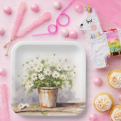 水彩デイジーブーケインポット ペーパープレート (パーティー)