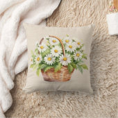 水彩デイジーブーケ入りバスケット クッション (ブランケット)
