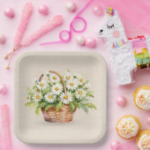 水彩デイジーブーケ入りバスケット ペーパープレート (パーティー)