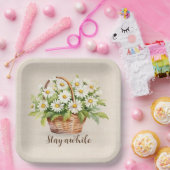 水彩デイジーブーケ入りバスケット ペーパープレート (パーティー)