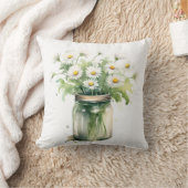 水彩デイジーブーケInメイスンジャー クッション (ブランケット)