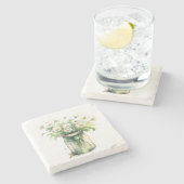 水彩デイジーブーケInメイスンジャー ストーンコースター (横)