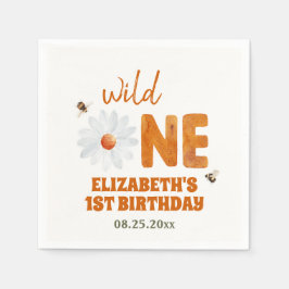 水彩デイジーワイルドワン1歳の誕生日ガール スタンダードカクテルナプキン