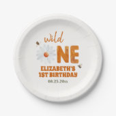 水彩デイジーワイルドワン1歳の誕生日ガール ペーパープレート (正面)