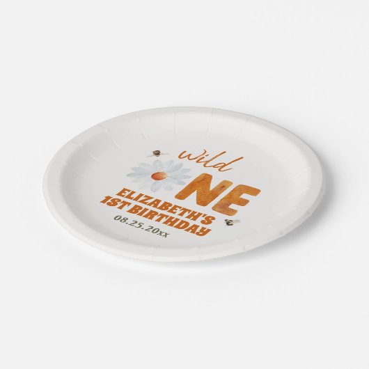 水彩デイジーワイルドワン1歳の誕生日ガール ペーパープレート (アングル)