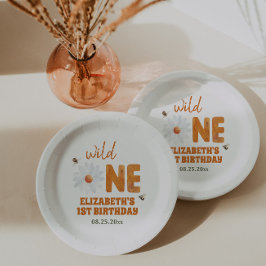 水彩デイジーワイルドワン1歳の誕生日ガール ペーパープレート