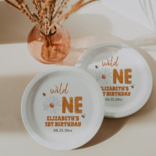 水彩デイジーワイルドワン1歳の誕生日ガール ペーパープレート