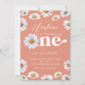 水彩デイジーワンガール初誕生日 招待状 (正面)