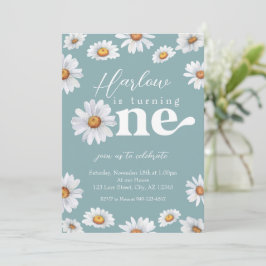 水彩デイジーワンガール初誕生日 招待状