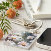 水彩デイジー名前をカスタムする文字 キーホルダー (正面右)