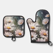 水彩デイジー名前をカスタムする 鍋つかみ&鍋敷きセット (正面)