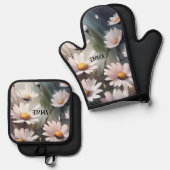 水彩デイジー名前をカスタムする 鍋つかみ&鍋敷きセット (正面/裏面)