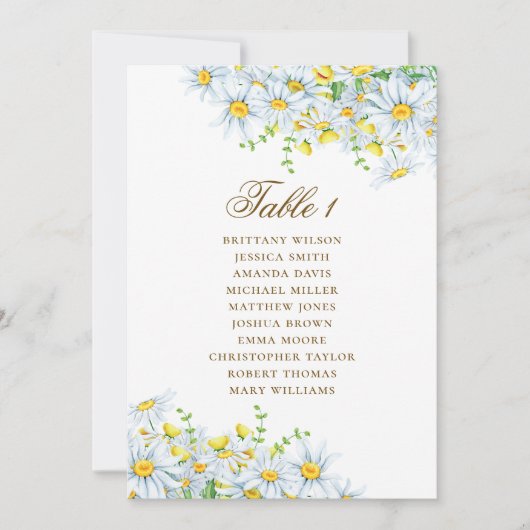 水彩デイジー座席表。フローラ結婚の 招待状 (正面)