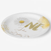 水彩デイジー第1誕生日 ペーパープレート (アングル)