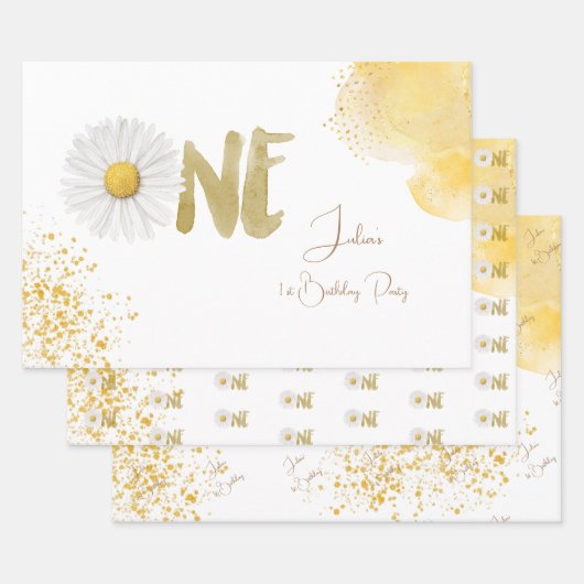 水彩デイジー第1誕生日 ラッピングペーパーシート (セット)