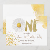 水彩デイジー第1誕生日 招待状 (正面/裏面)