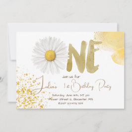 水彩デイジー第1誕生日 招待状