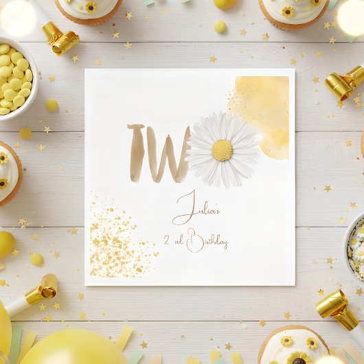 水彩デイジー第2誕生日 スタンダードランチョンナプキン