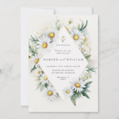 水彩デイジー結婚ダイヤモンド 招待状 (正面)