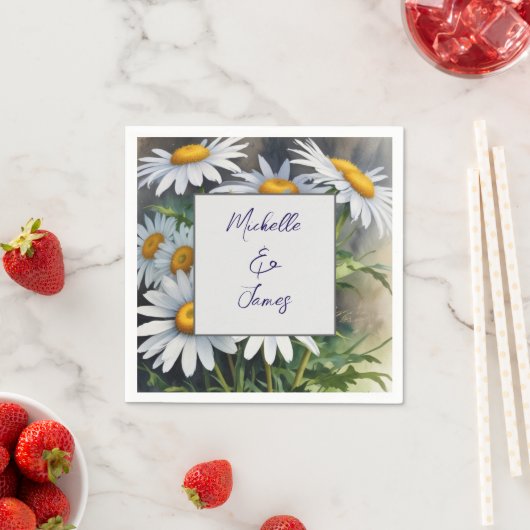 水彩デイジー花プロフェッショナルトレンディー スタンダードカクテルナプキン (インサイチュ)