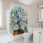 水彩デイジー花瓶 シャワーカーテン (インサイチュ)