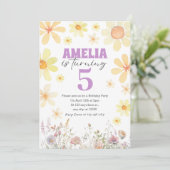 水彩デイジー誕生日招待状任意の年齢 招待状 (スタンド正面)