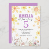 水彩デイジー誕生日招待状任意の年齢 招待状 (正面/裏面)