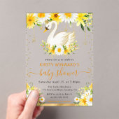 水彩デイジー黄色い花スワン赤ちゃんシャワー アクリル招待状 (インサイチュ (ポータブル))