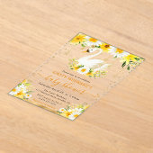 水彩デイジー黄色い花スワン赤ちゃんシャワー アクリル招待状 (レイダウン)