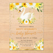 水彩デイジー黄色い花スワン赤ちゃんシャワー アクリル招待状 (正面)
