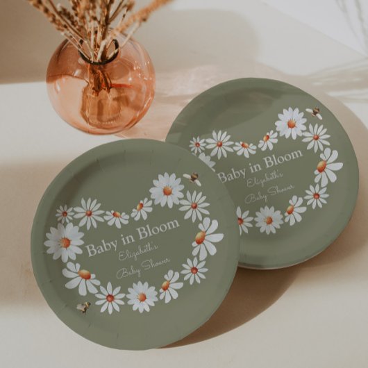 水彩デイジー&のまわりにベビーシャワー ペーパープレート