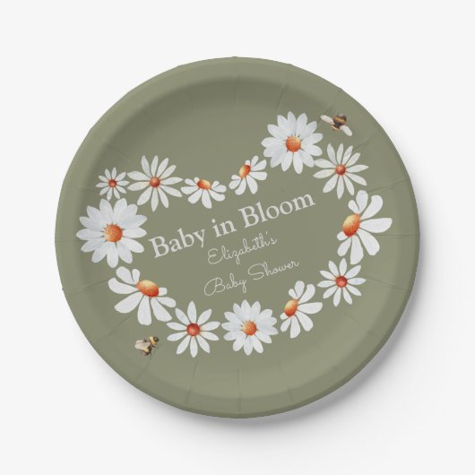 水彩デイジー&のまわりにベビーシャワー ペーパープレート (正面)