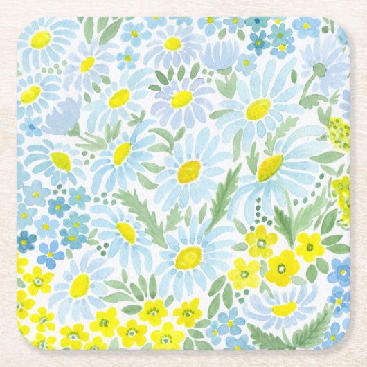 水彩デイジー スクエアペーパーコースター (正面)