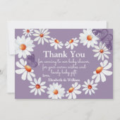 水彩デイジー&バタフライベビーシャワーありがとう サンキューカード (正面)