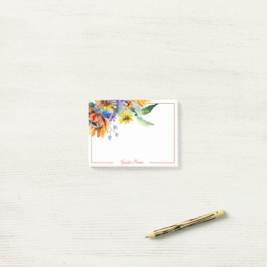 水彩デイジー パーソナライズされた ポストイット (デスク上)