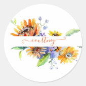 水彩デイジー パーソナライズされた ラウンドシール (正面)