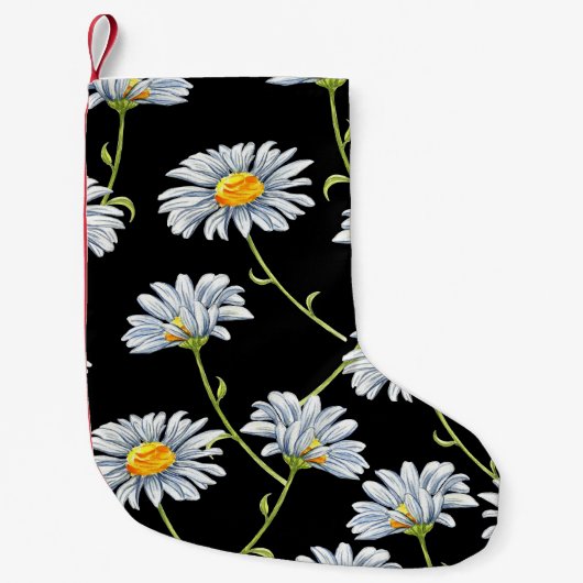 水彩デイジー:フローラヴィンテージ背景 スモールクリスマスストッキング (正面)
