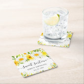 水彩デイジー&黄色の花Sweet sixteen スクエアペーパーコースター (インサイチュ)